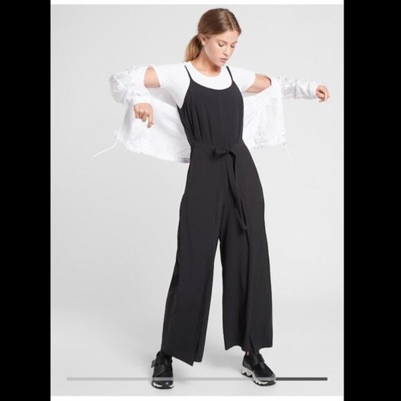 Athleta It's A Wrap Romper Wide Leg Jumpsuit Black Athletic Travel Plus Size 16 - Picture 1 of 13